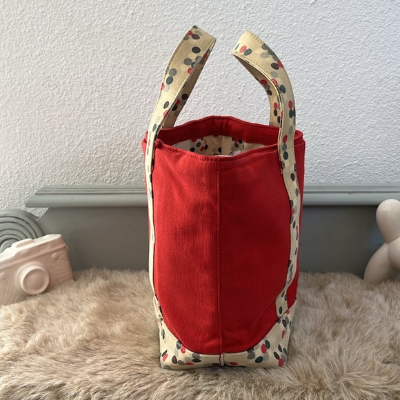 Burberry Blue Label Red /Beige Canvas Leather Small Tote Hand Bag Purse - Picture 3 of 9